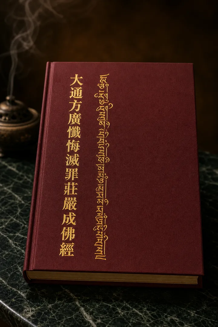 大通方廣懺悔滅罪莊嚴成佛經經本封面示意圖（依老師持有實物重繪）