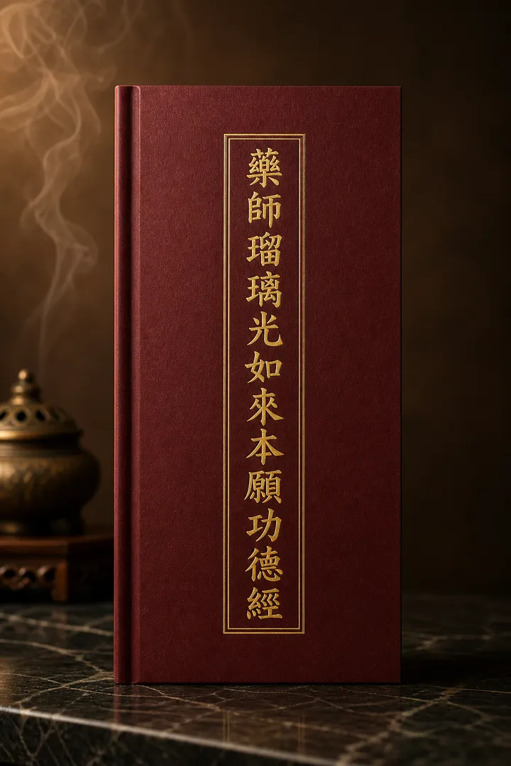 藥師瑠璃光如來本願功德經經本封面示意圖（依老師持有實物重繪）